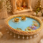 8 inch Sky Blue Pooja Thali With Latkan
