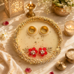 8 Inch Pooja Thali Red crytal flower
